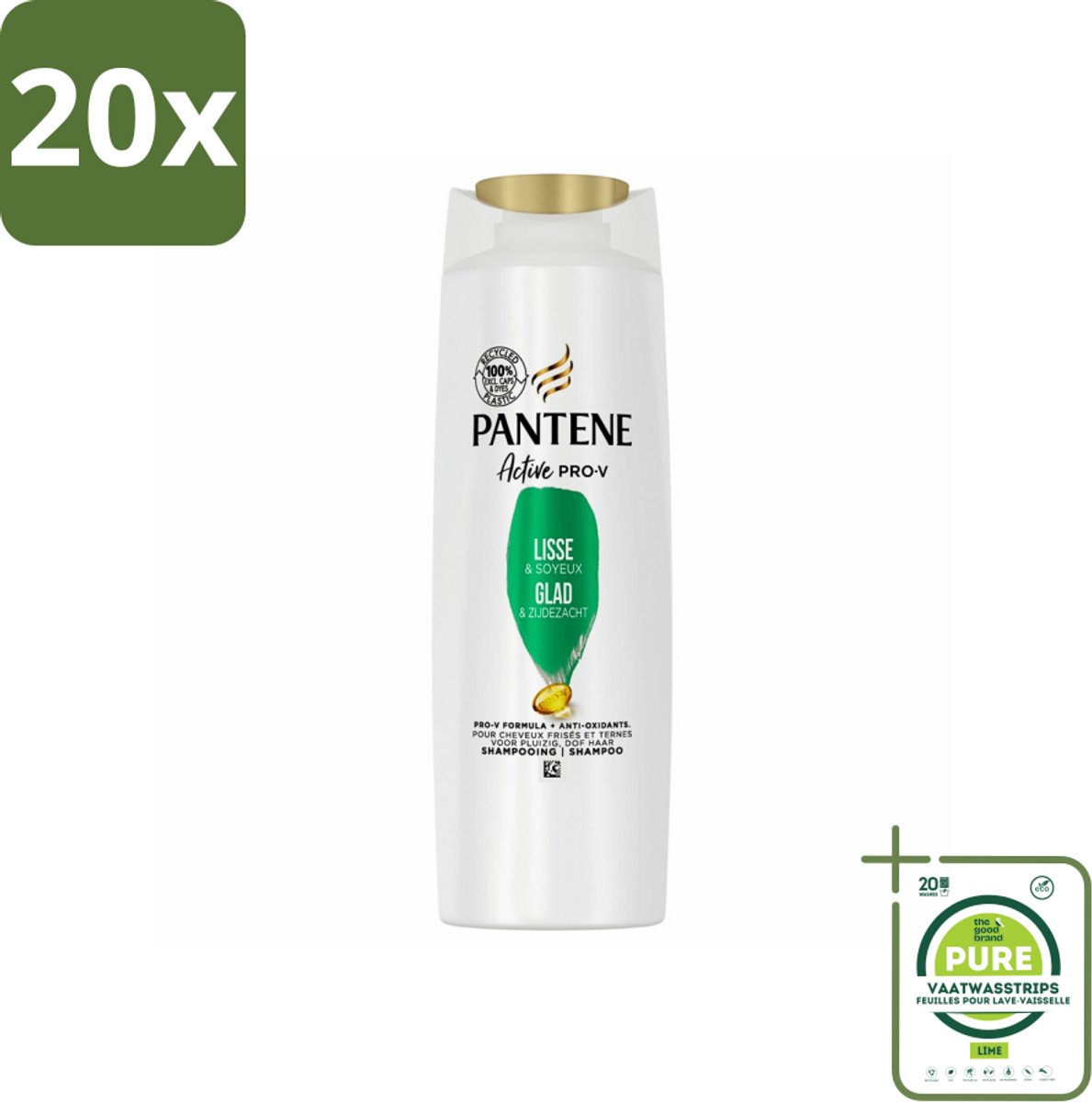 20 x Pantene - Shampoo - Glad & Zijdezacht - Voedt en Versterkt - Voor Pluizig Haar - 225 ml - Grootverpakking - Pantene Shampoo - Pluizig Haar - Zijdezacht Haar - Voeding Haar - Versterking Haar