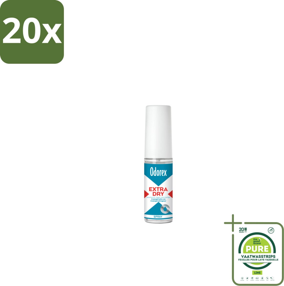 20 x Odorex Extra Dry Pompspray 30 ml - Grootverpakking - Extra Droog - Overmatig Zweten - Intens Droog - Pompsysteem - Parfumvrij