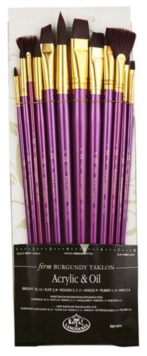 R&L Long-handled Burgundy Taklon Brush Set (Firm) - 12 Pack (A)