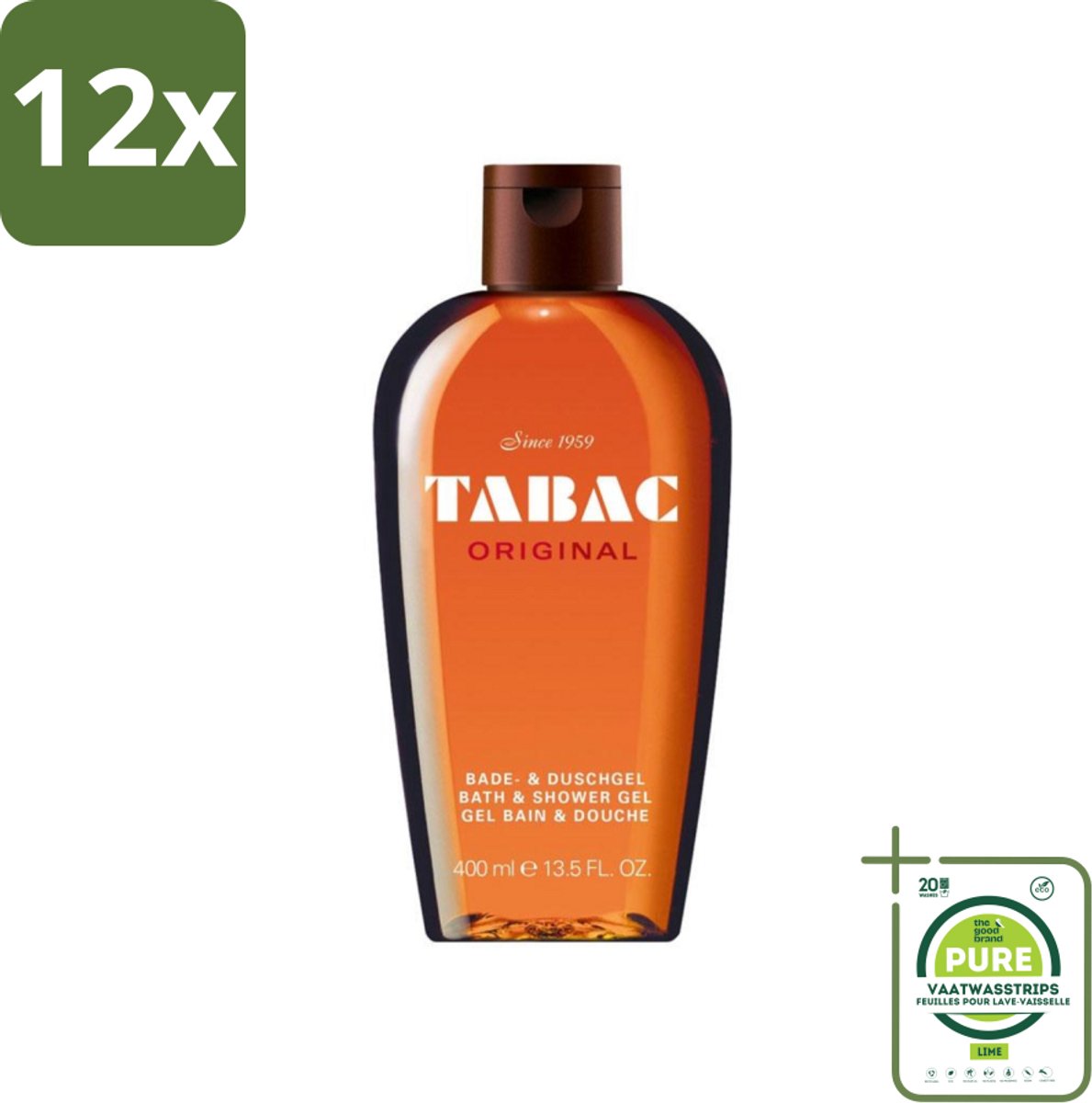 Tabac Original - Douchegel - Milde reiniging - 400 ml - Voordeelverpakking - 12 stuks - Douchegel - Bad en douchegel