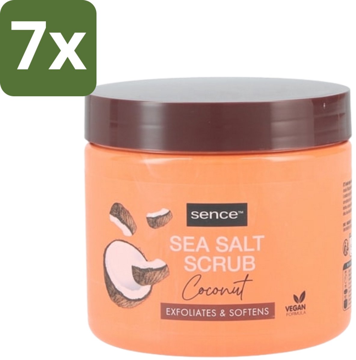 7 x Sence - Coconut - Bodyscrub - Verzorgend - 500 g - Bodyscrub Kokos - Huid Verzorging - Exfolieer Huid - Zeezout Scrub - Kokos Geur