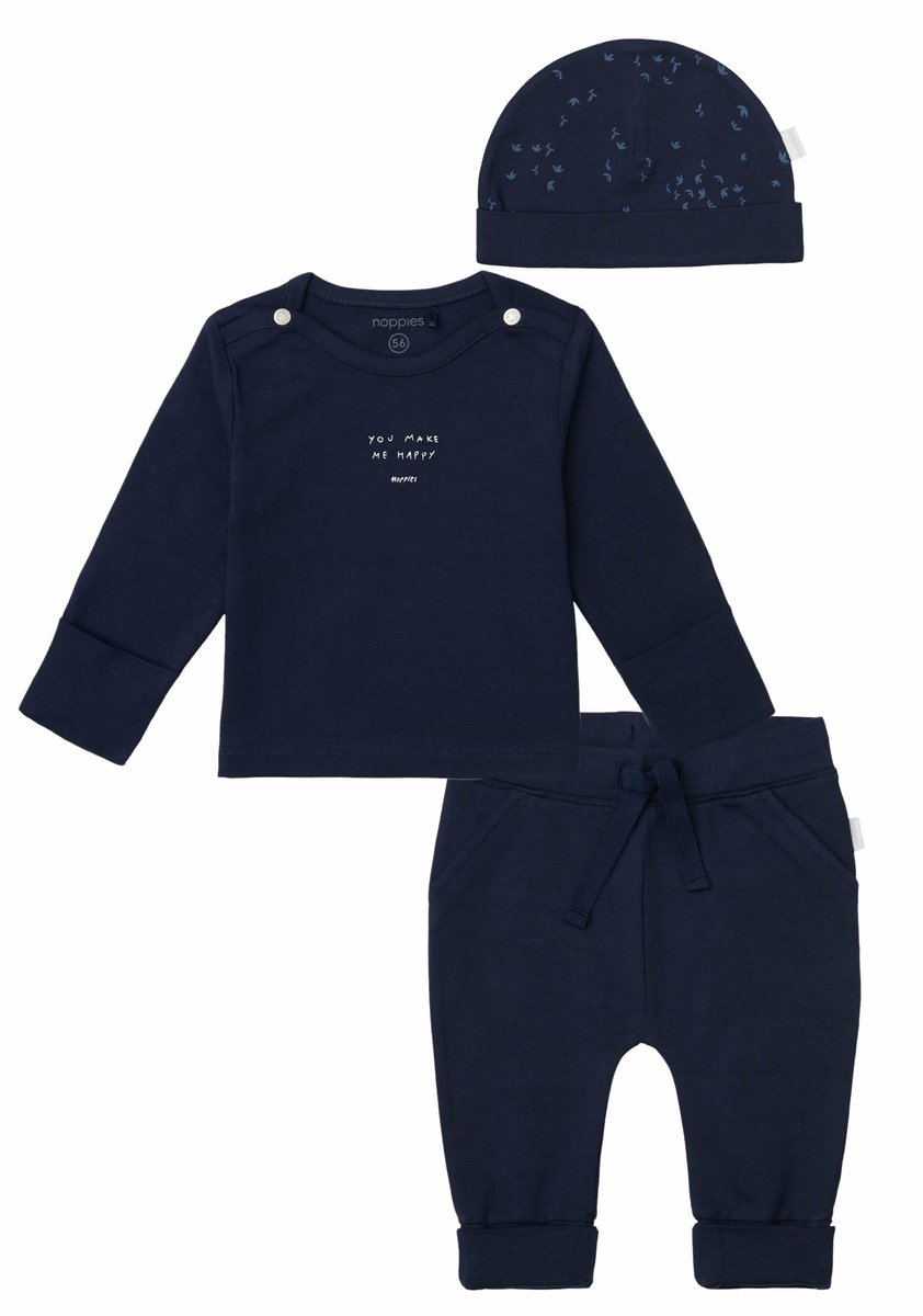 Noppies - Jongens kledingset - 3delig - Broek Naupli - Shirt Neisse - Muts Navar donkerblauw - Maat 50