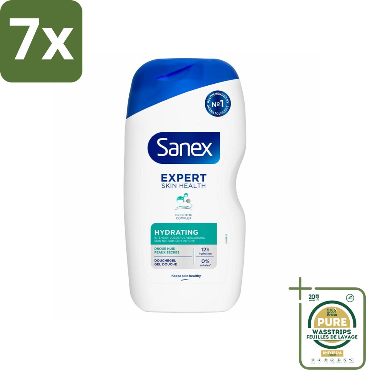 7 x Sanex Douchegel Expert Skin Health Hydrating 400 ml - Grootverpakking - Hydratatie Huid - Douchegel - Huid Verzorging - Glycerine - Inuline