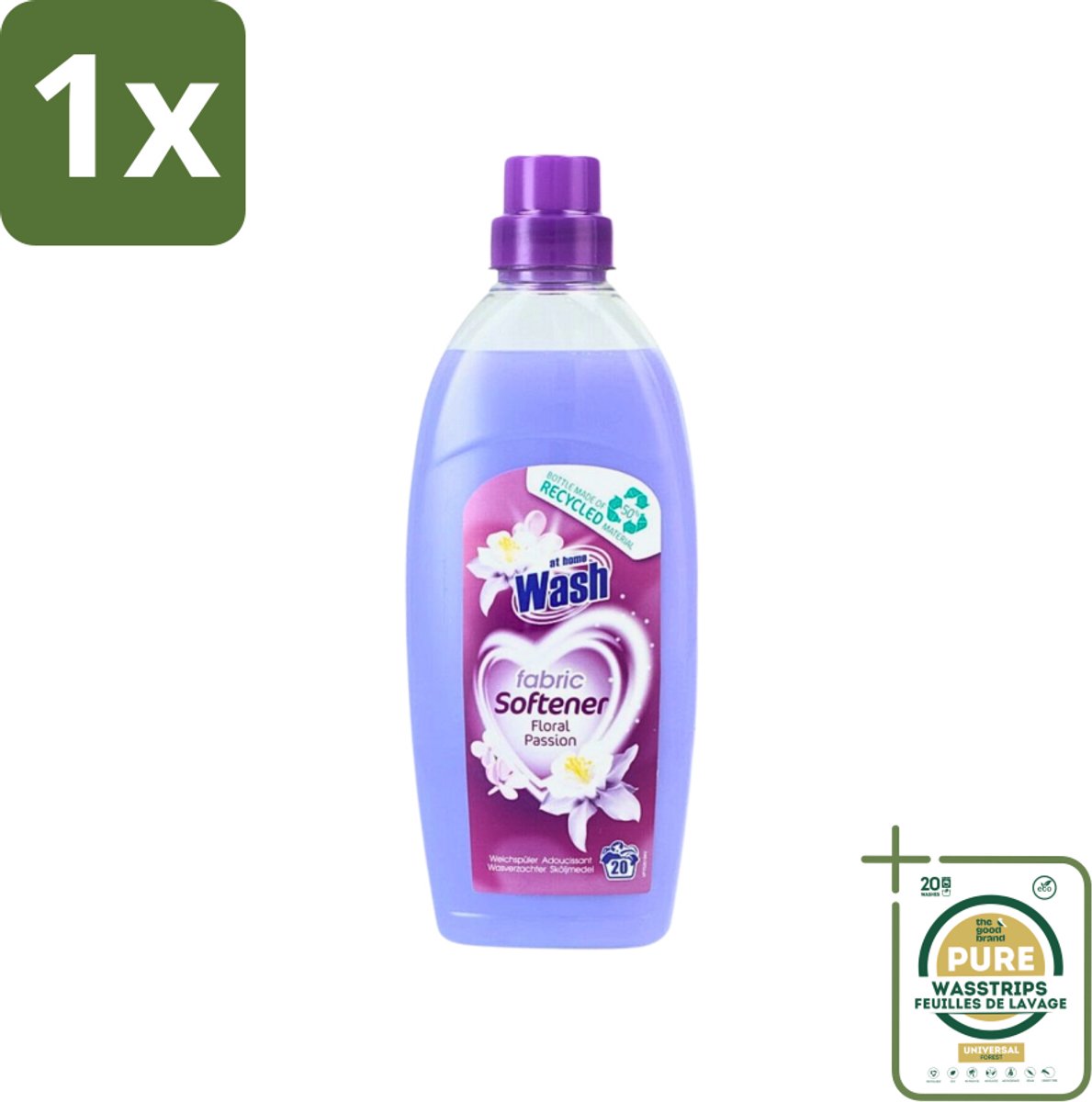 1 x At Home - Wash - Wasverzachter - Floral Passion - 20 Wasbeurten- Wasverzachter - Wasverzachter Floral Passion - Wasverzachter Voor Kleding - Wasverzachter Voor Alle Stoffen - Wasverzachter Voor Katoen