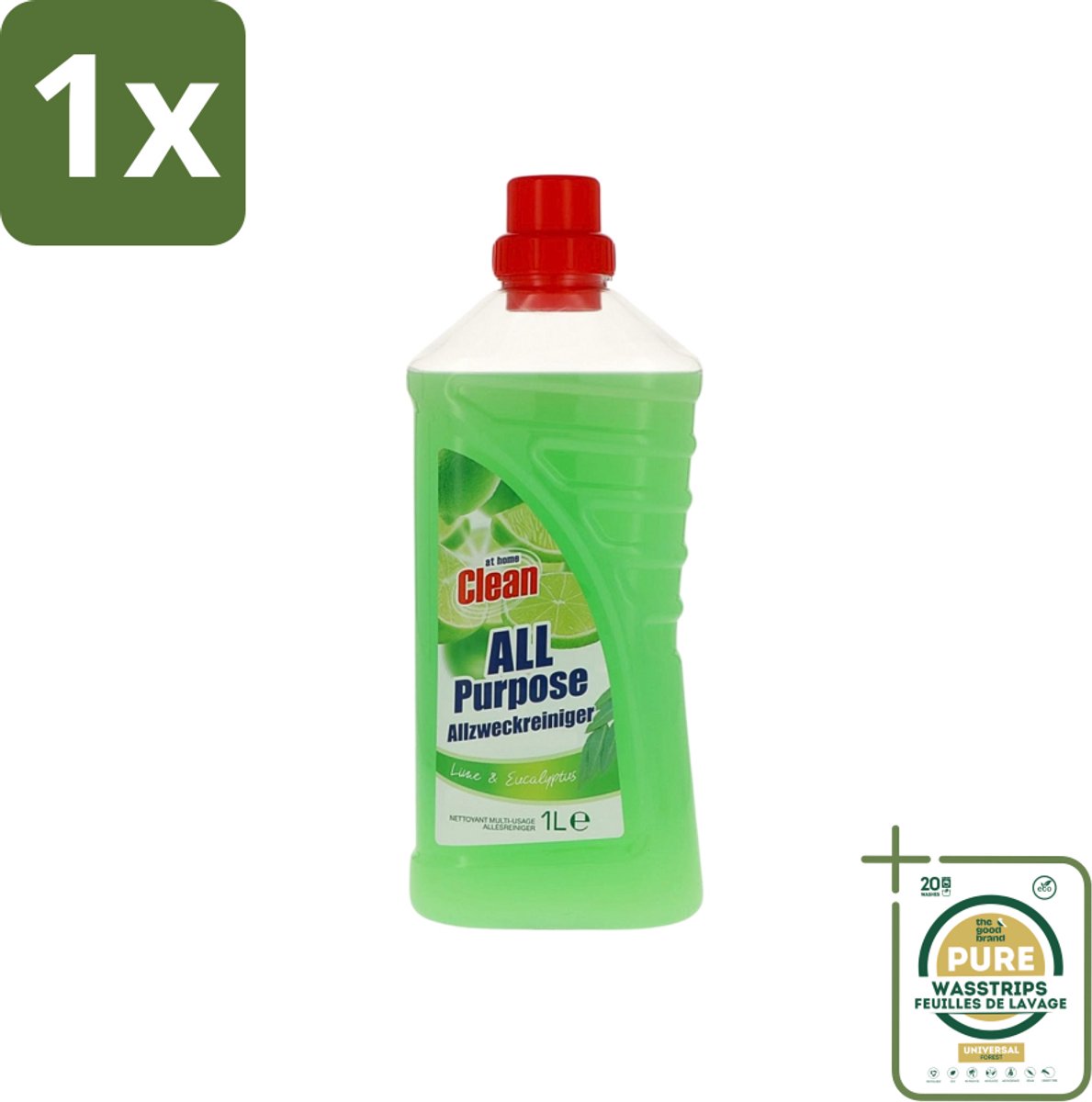 1 x At Home - Clean - Allesreiniger - Limoen & Eucalyptus - 1 L- Allesreiniger - Reiniger - Limoen En Eucalyptus - Reiniging - Vet Verwijderen