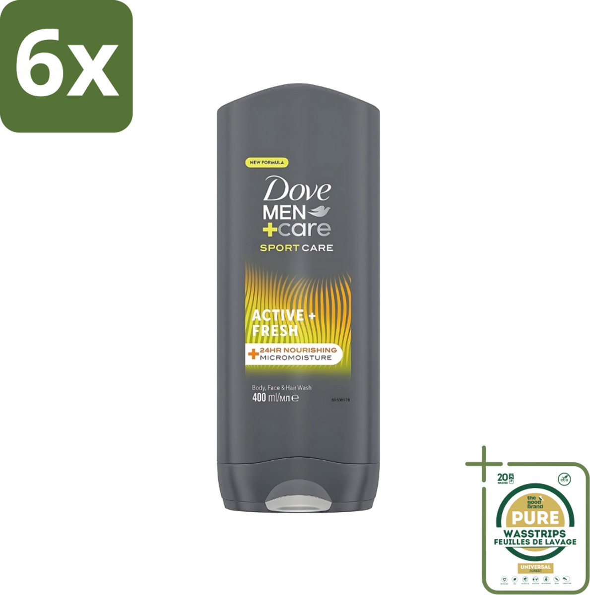 Dove - Douchegel - Men+ Care Active Fresh - Verfrissend en langdurige bescherming - 400 ml - Voordeelverpakking - 6 stuks - Actieve mannen - Energie