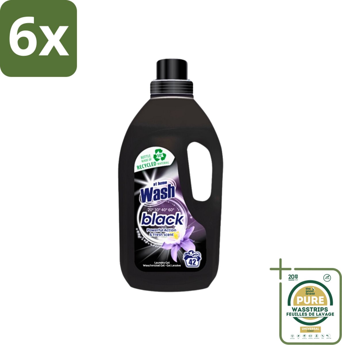 At Home - Wash - Wasmiddel - Zwarte Was - Frisse Geur - 42 Wasbeurten - Voordeelverpakking - 6 stuks - Kleurbehoud - Frisse geur
