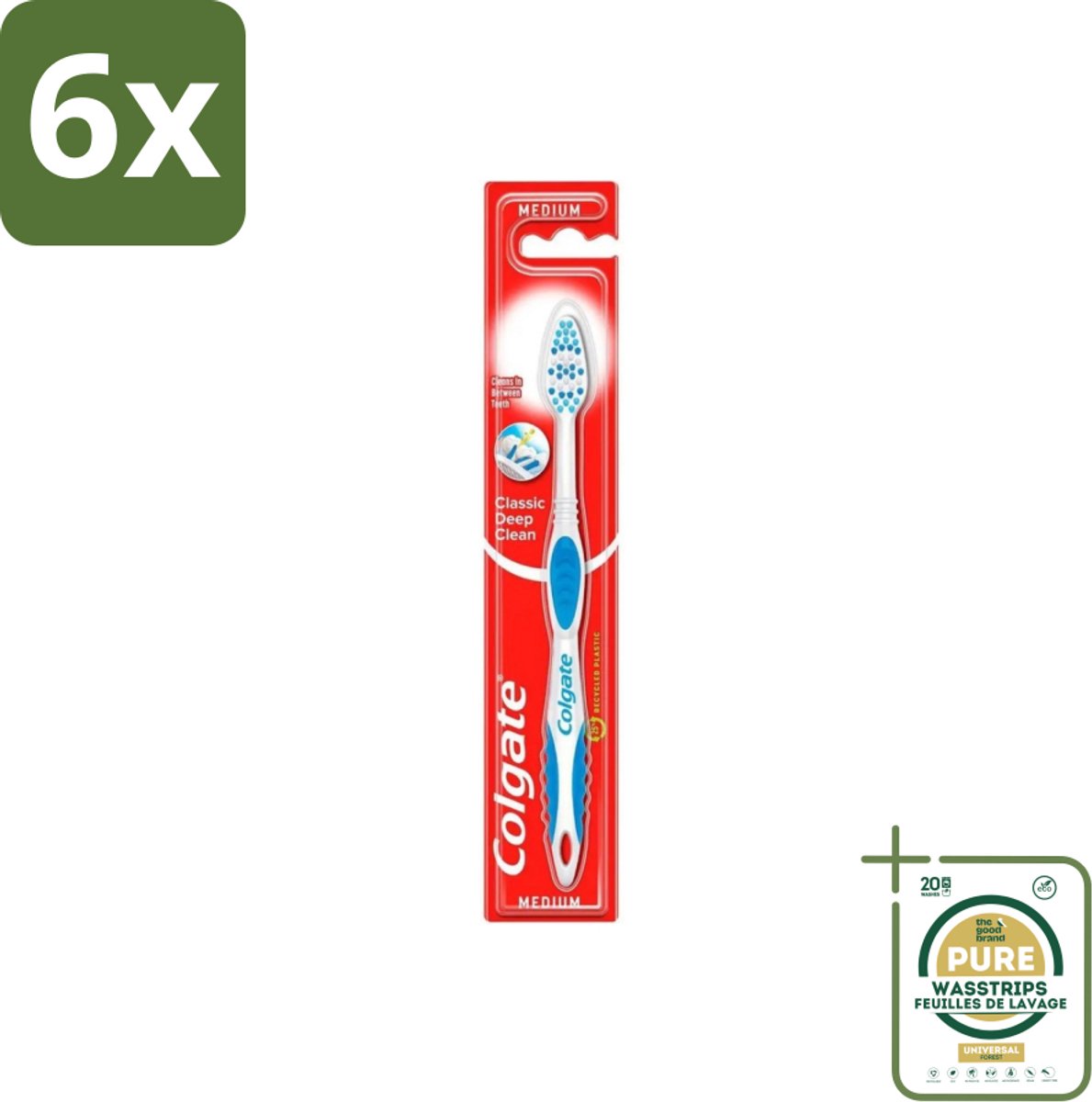 Colgate - Tandenborstel - Classic Deep Clean Medium - 1 Tandenborstel - Voordeelverpakking - 6 stuks - Tandenborstel reiniging - Tandplak verwijderen