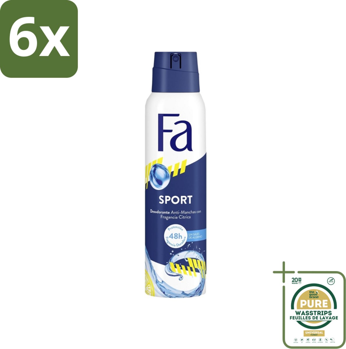 Fa - Deodorant Spray - Sport - Citroen - Tegen Vlekken - 48 uur Bescherming - 150 ml - Voordeelverpakking - 6 stuks - Anti vlekken - 48 uur bescherming
