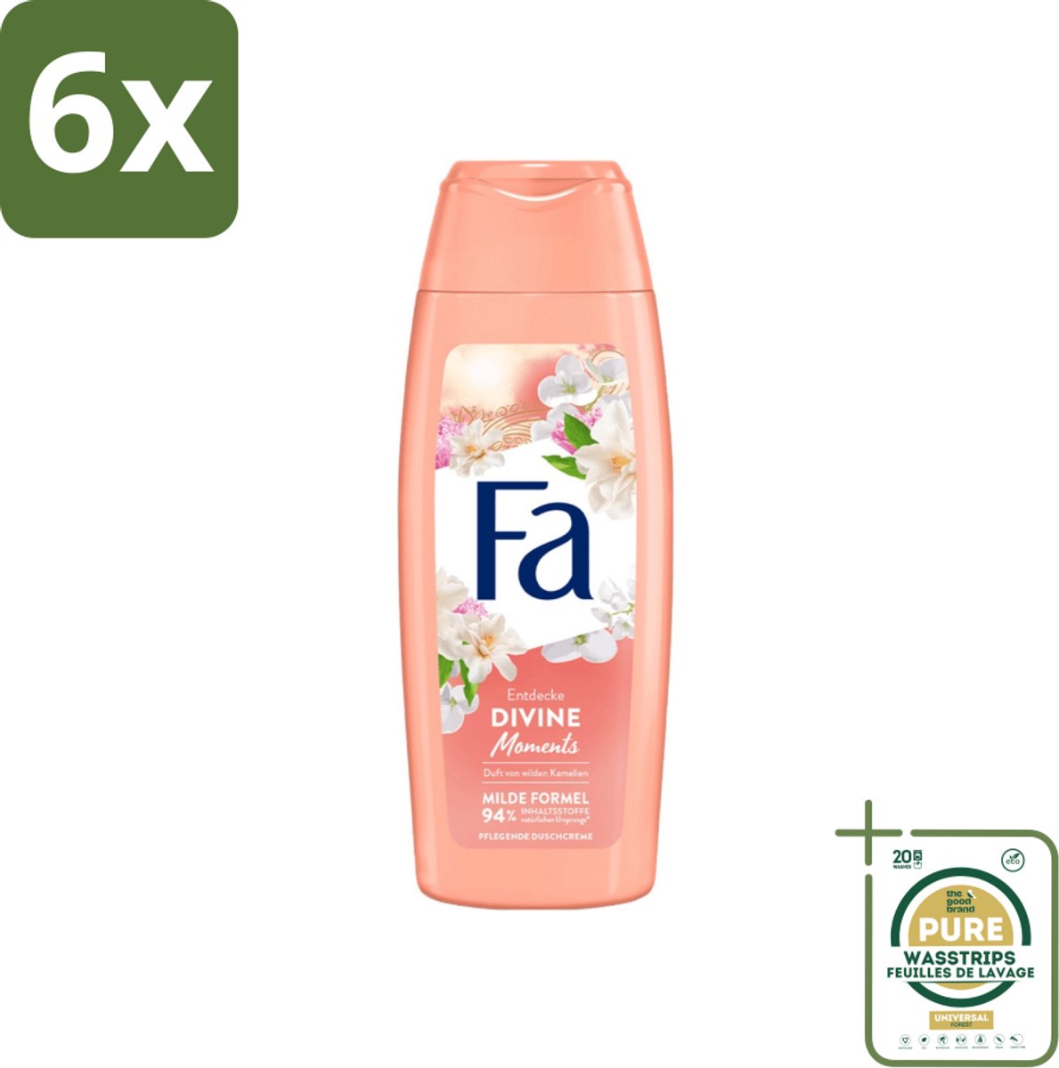 Fa - Douchecrème - Divine Moments - Verzorgen & Voeden - Verfrissend - 250 ml - Voordeelverpakking - 6 stuks - Camelia geur - Luxe douchecrème