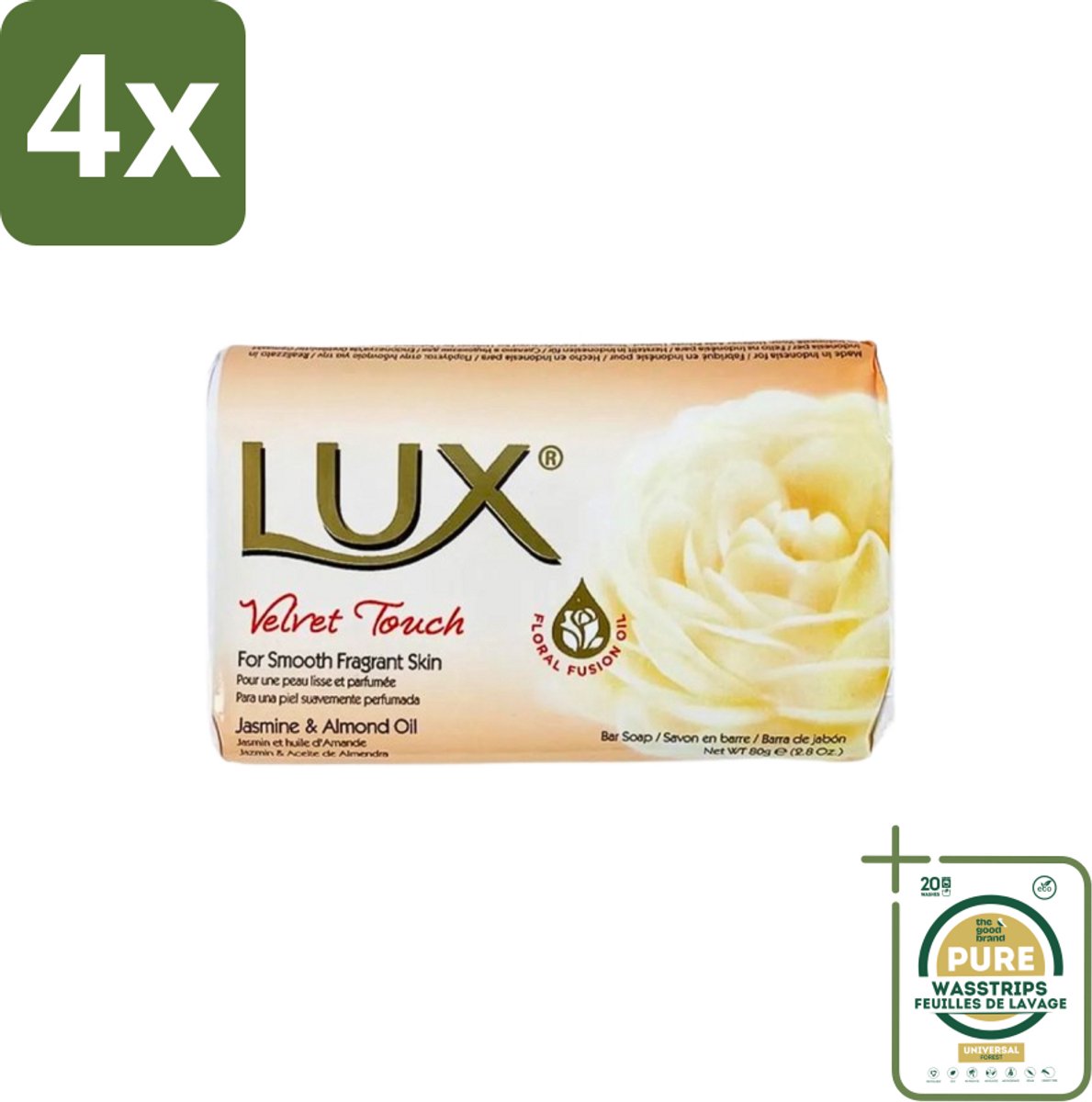 Lux - Zeep - Velvet Touch - Hydraterend - Voor Geurige Huid - 80 g - Voordeelverpakking - 4 stuks - Hydrating soap - Floral soap