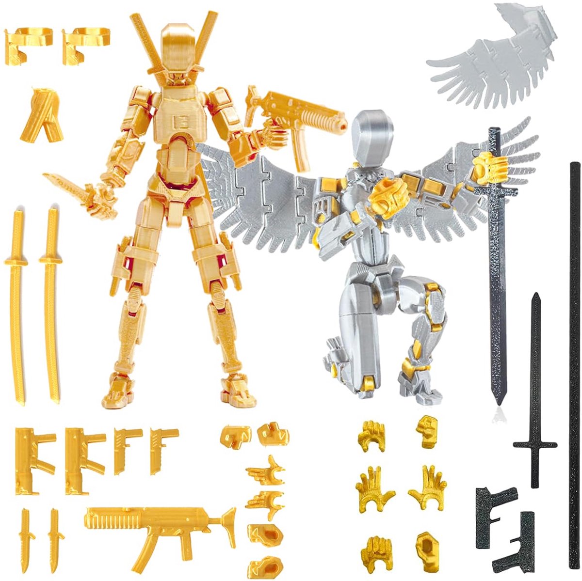 T13 Actiefiguurset (assembly voltooid), Hiros 13 speelgoedrobot met meerdere gewrichten, 3D-print, titanium 13 - ShopVlot