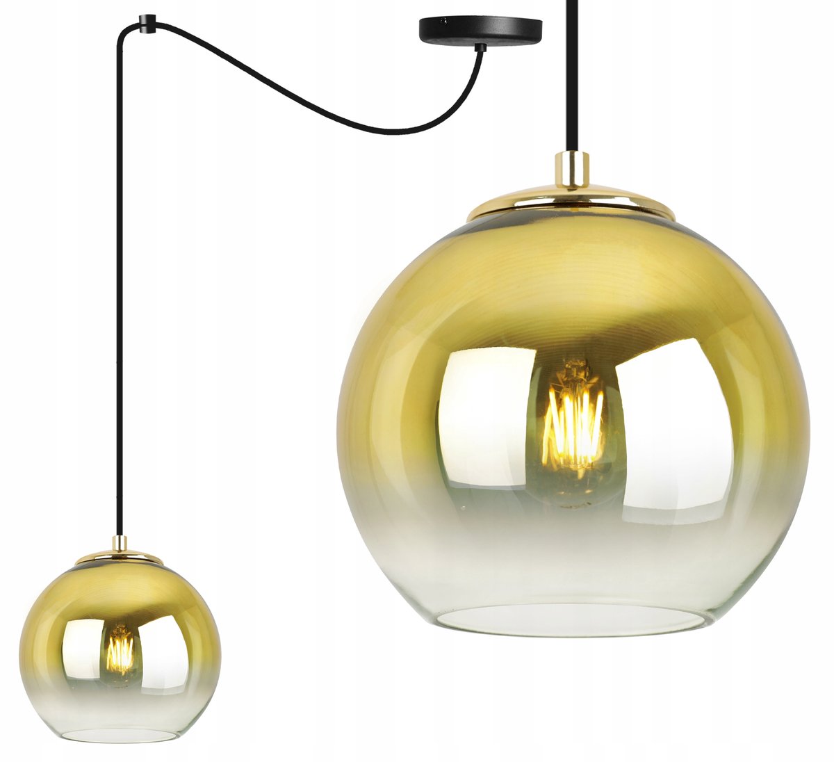 Merkloze Hanglamp Goud met Glazen Kap, 15 cm