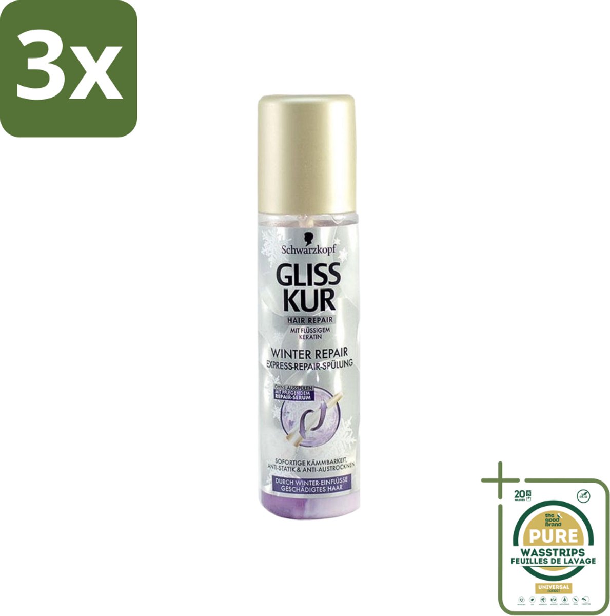 3 x Gliss-Kur - Anti-Klit Spray - Winter Repair - Makkelijke Kambaarheid - 200 ml - Grootverpakking - Anti-klit Spray - Winter Repair - Makkelijke Kambaarheid - Keratine Spray - Haar Herstel