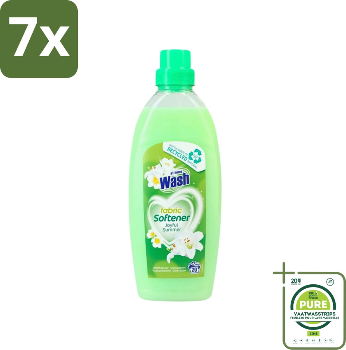 7 x At Home - Wash - Wasverzachter - Joyful Summer - 20 Wasbeurten - Grootverpakking - Wasverzachter - Wasverzachter Voor Kleding - Wasverzachter Voor Alle Stoffen - Wasverzachter Fris - Wasverzachter Geur