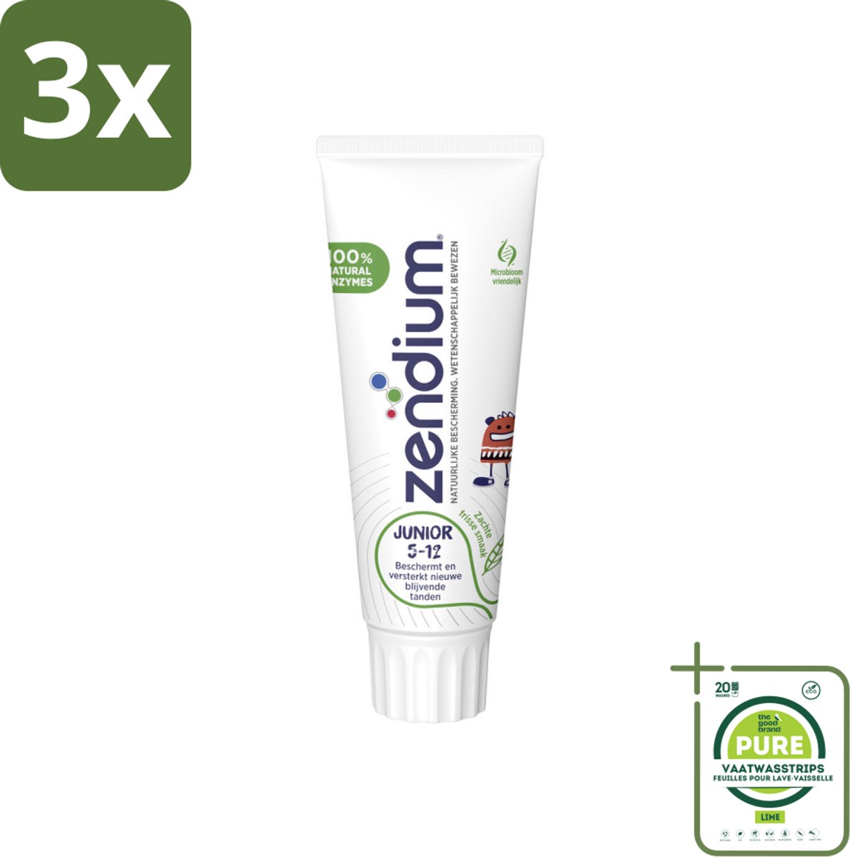 3 x Zendium Tandpasta Junior 75 ml - Grootverpakking - Tandpasta Voor Kinderen - Melktanden Beschermen - Volwassen Tanden Beschermen - Natuurlijke Enzymen - Eiwitten Voor Mond