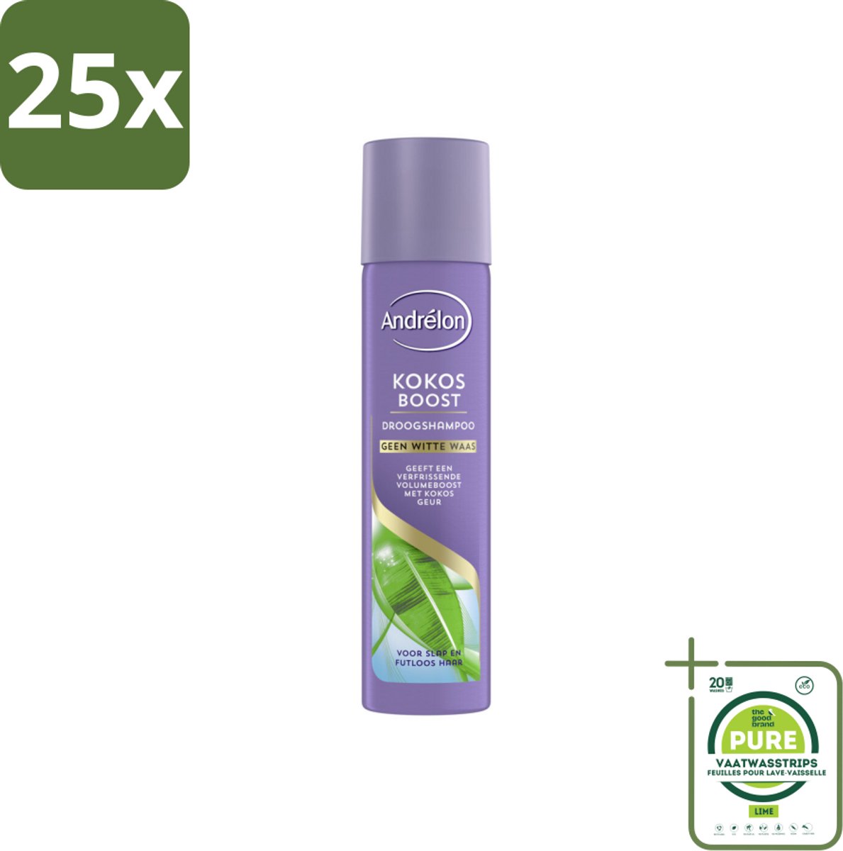 25 x Andrélon Droogshampoo Kokos Boost 245 ml - Grootverpakking - Droogshampoo - Kokos Boost - Volume Haar - Fris Haar - Vet Absorberend