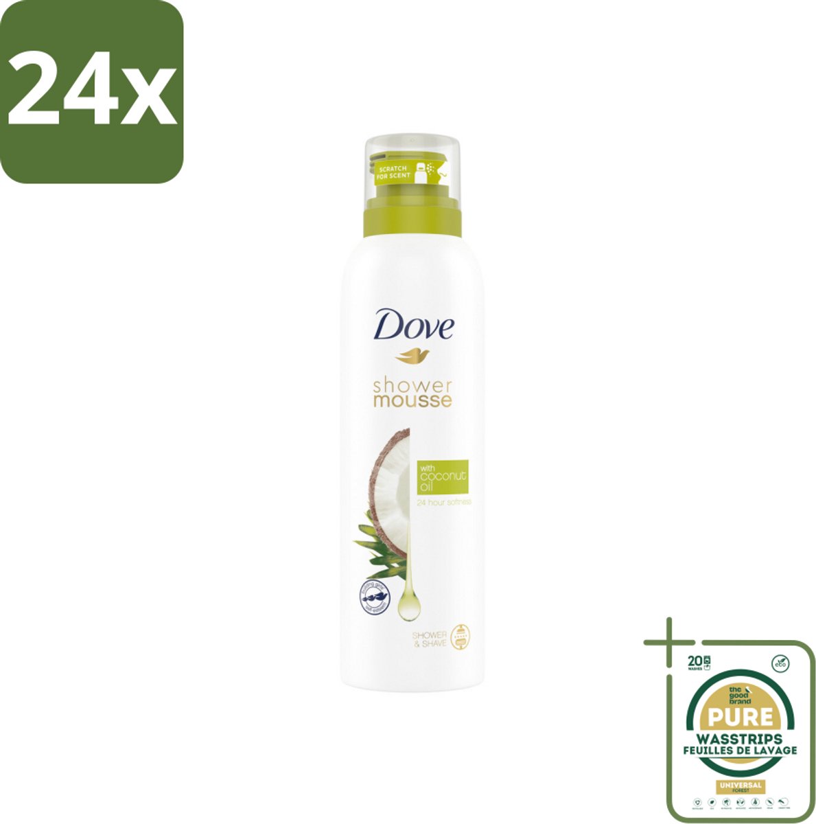 Dove Shower Foam Coconut Oil 200 ml - Voordeelverpakking - 24 stuks - Huid verzorging - Scheer mousse