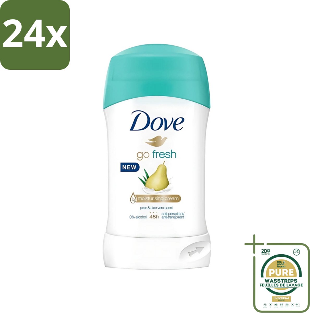 Dove - Deodorant - Stick Go Fresh Pear & Aloe Vera - Frisse geur en bescherming - 40 ml - Voordeelverpakking - 24 stuks - Peer en aloë vera - Zweetbevochtiging