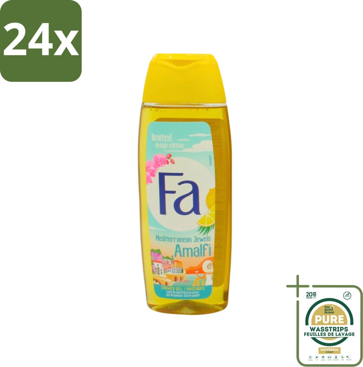 Fa - Douchegel - Mediterranean Jewels Amalfi - Orchidee & Citrus - Frisse & Tropische Geur - Verfrissend - 250 ml - Voordeelverpakking - 24 stuks - Verfrissend - Huidhydraterend