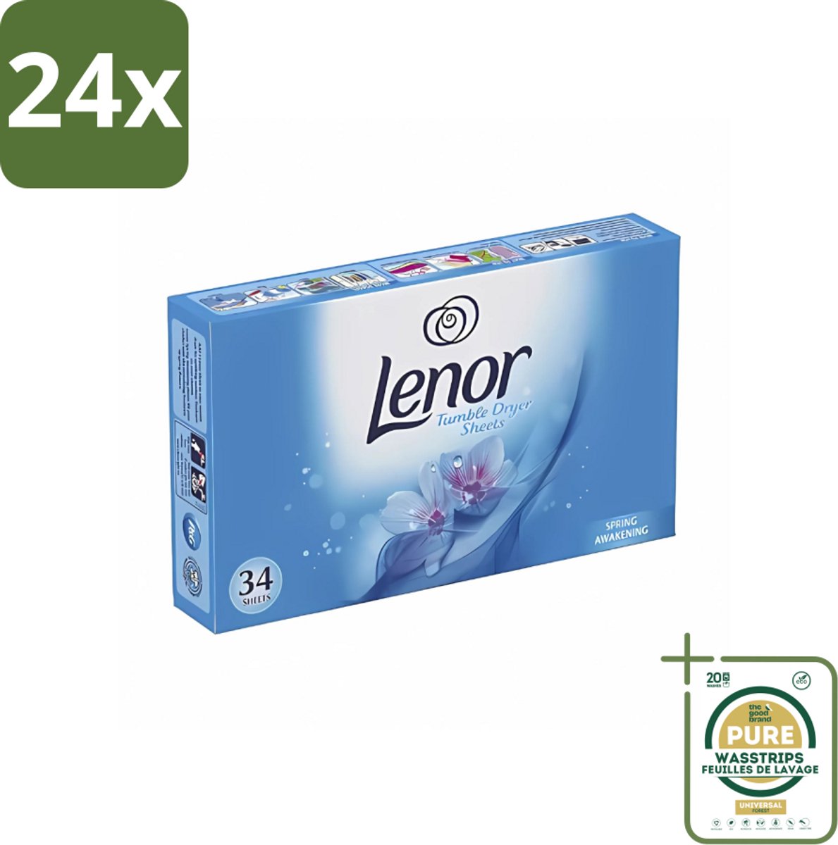 Lenor - Droogtrommeldoekjes - Spring Awakening - 34 Doekjes - Voordeelverpakking - 24 stuks - Frisheid - Voorjaar