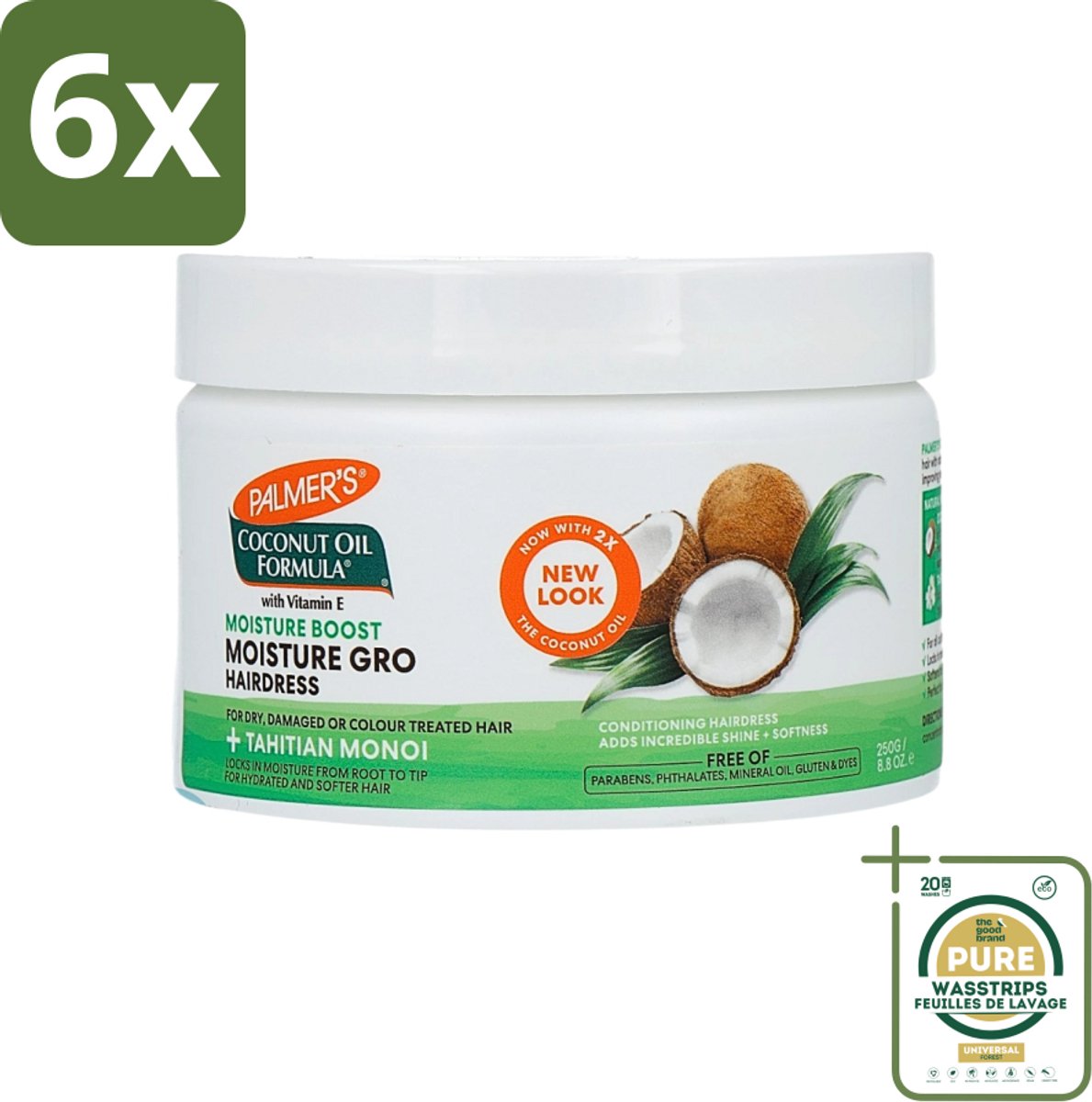 Palmers - Cremespoeling - Coconut Oil - Condit Pot - 250 ml - Voordeelverpakking - 6 stuks - Droog haar - Beschadigd haar