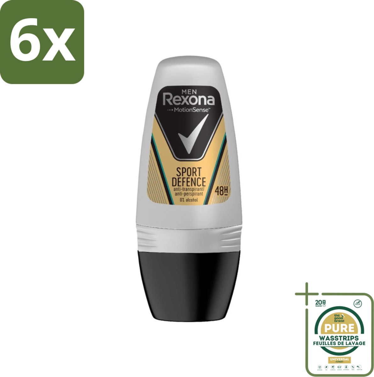Rexona Men - Sport Defence - Deo Roll-on - 50 ml - Voordeelverpakking - 6 stuks - Mannelijke deodorant - Actieve mannen