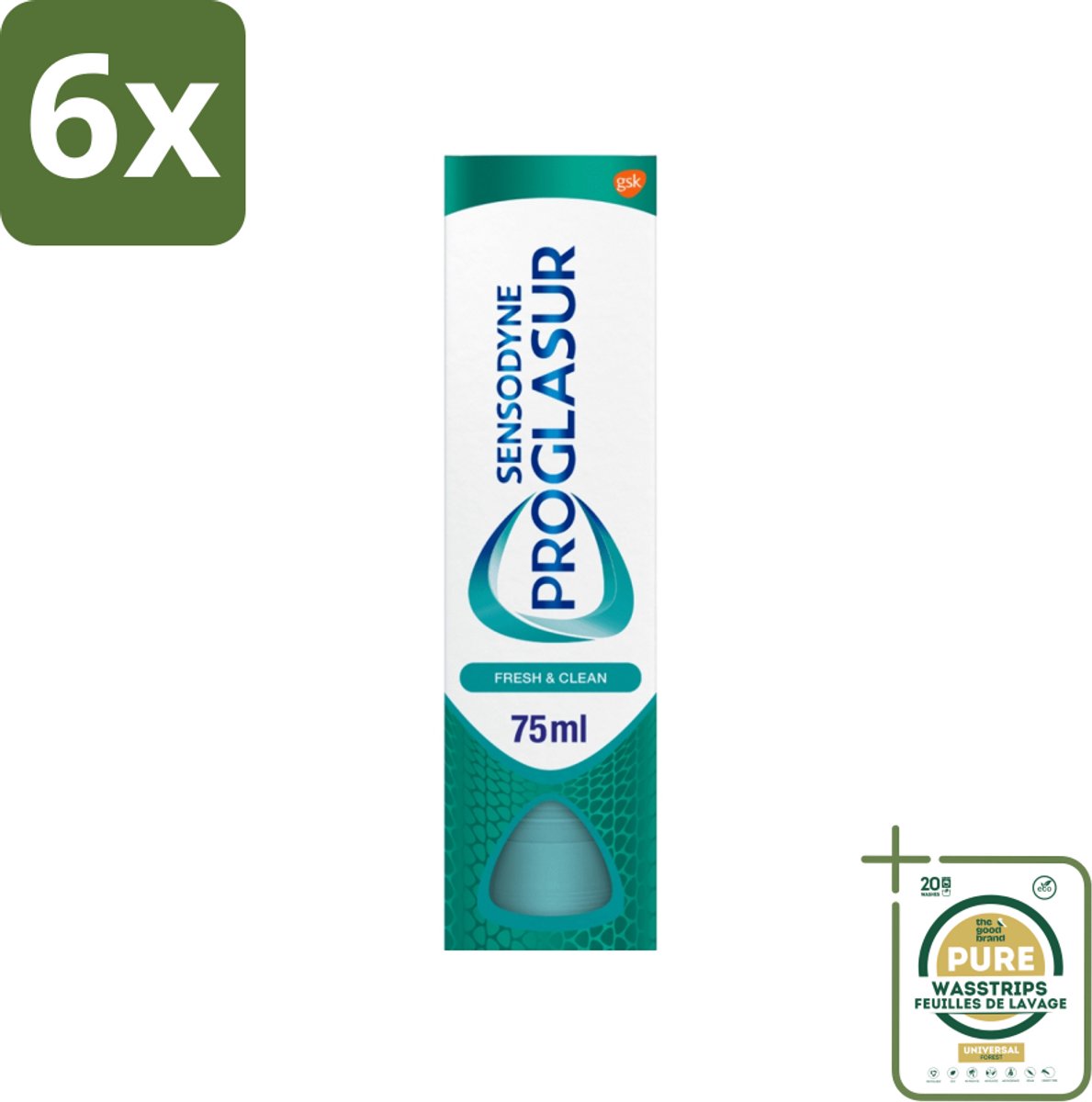 Sensodyne - Tandpasta - Proglasur Fresh & Clean - Dagelijkse Bescherming - 75 ml - Voordeelverpakking - 6 stuks - Glazuurslijtage - Bescherming tegen zuren
