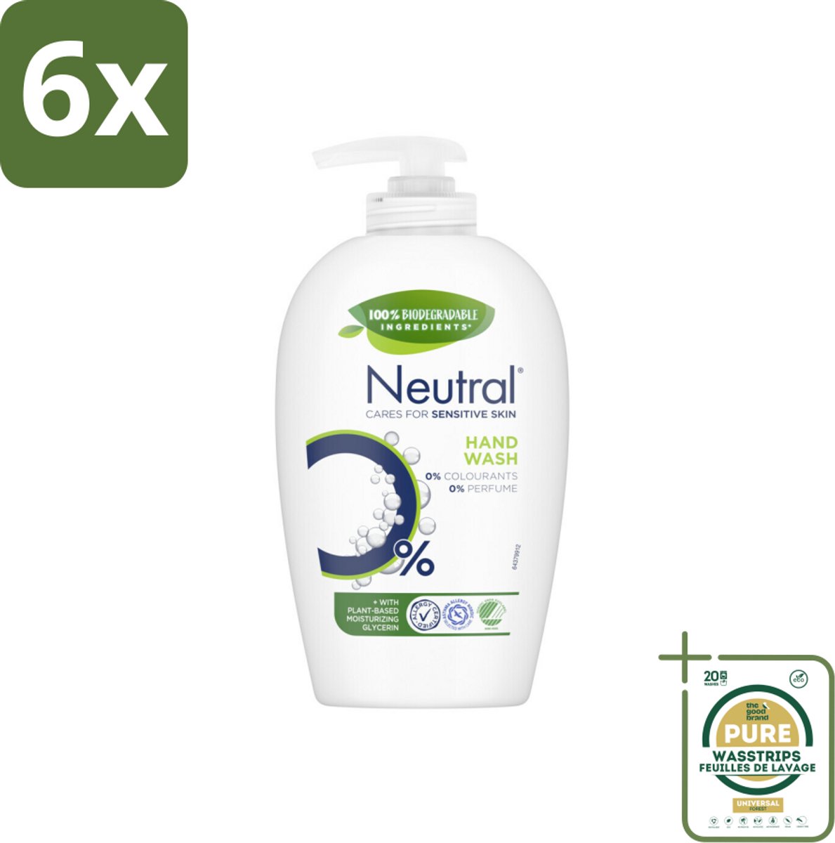 Neutral Vloeibare Handzeep 250 ml - Voordeelverpakking - 6 stuks - Vloeibare handzeep - 0% parfum