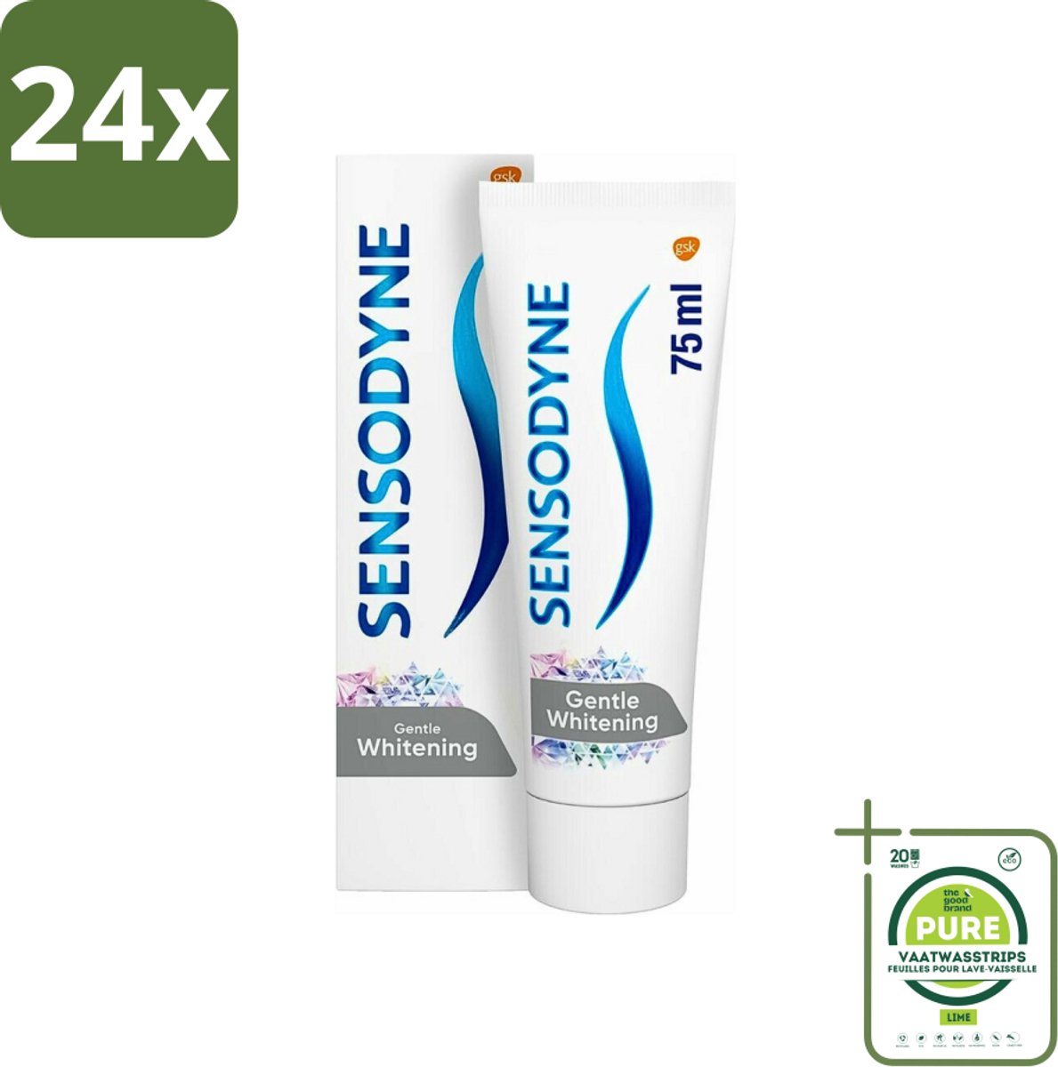 Sensodyne - Tandpasta - Gentle Whitening - Milde Reiniging - 75 ml - Voordeelverpakking - 24 stuks - Gevoelige tanden - Tandpasta