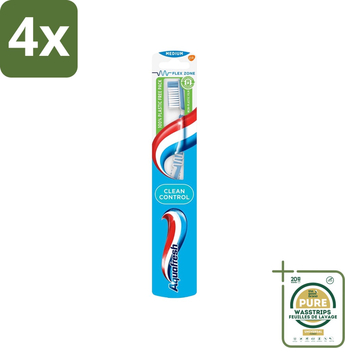 Aquafresh Tandenborstel Clean Control Medium - Voordeelverpakking - 4 stuks - Reiniging tanden - Tandvlees bescherming