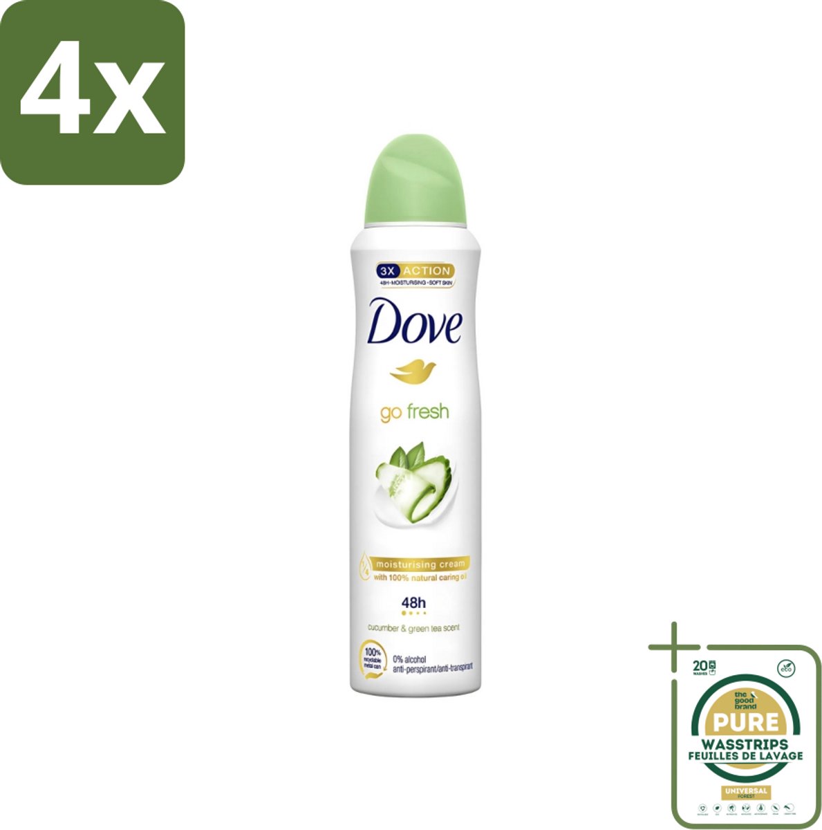 Dove - Deodorant - Go Fresh Cucumber & Green Tea - Frisse en kalmerende geur - 250 ml - Voordeelverpakking - 4 stuks - Fris Geur - Zweetbescherming