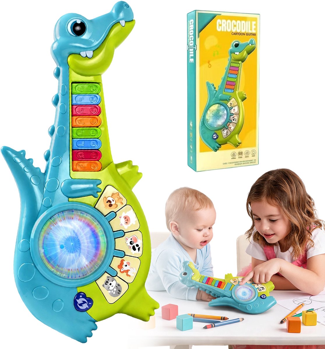 Baby Gitaar Speelgoed - Speelgoedinstrument - Muziekinstrument Voor Baby - Interactief Speelgoed - Gitaar & Piano & Dierengeluiden - Muziekonderwijs & Dierherkenning - BPA-vrij - Afgeronde Randen - Voor 6-24 Maanden - Kraam Cadeau