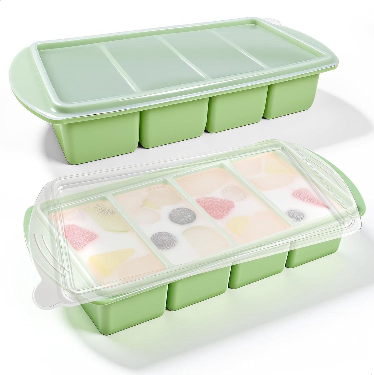Siliconen vriesvorm met deksel, 2 x 1000 ml, ideaal voor het invriezen van soepen, sauzen en bouillon