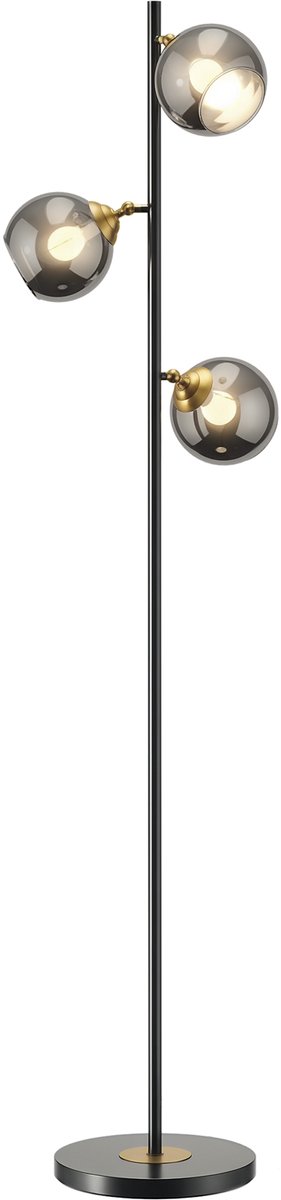 Metalen staande lamp voor in de woonkamer met 3 bolvormige lampenkappen van verchroomd metaal, 40 W, Ø 36 x 162H cm, zwart en grijs