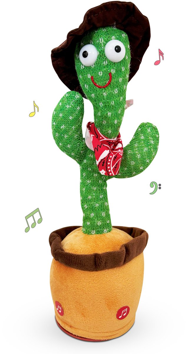 Bailanta® Dansende Cactus - Pratende Cactus - Kinder Speelgoed - Interactieve Knuffel - Nederlandse Handleiding - Pratende Knuffel – Cactus Speelgoed – USB Opladen – Geeft Licht – Met Cowboy Outfit – 120 Liedjes - Zingende Cactus - Perfect Cadeau