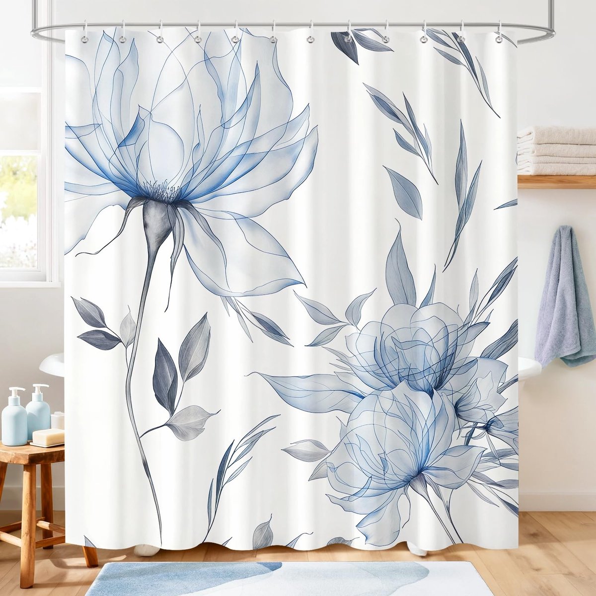 Elzusha - Boho Aquarel Bloemen Douchegordijn 180 x 180 cm met Haken