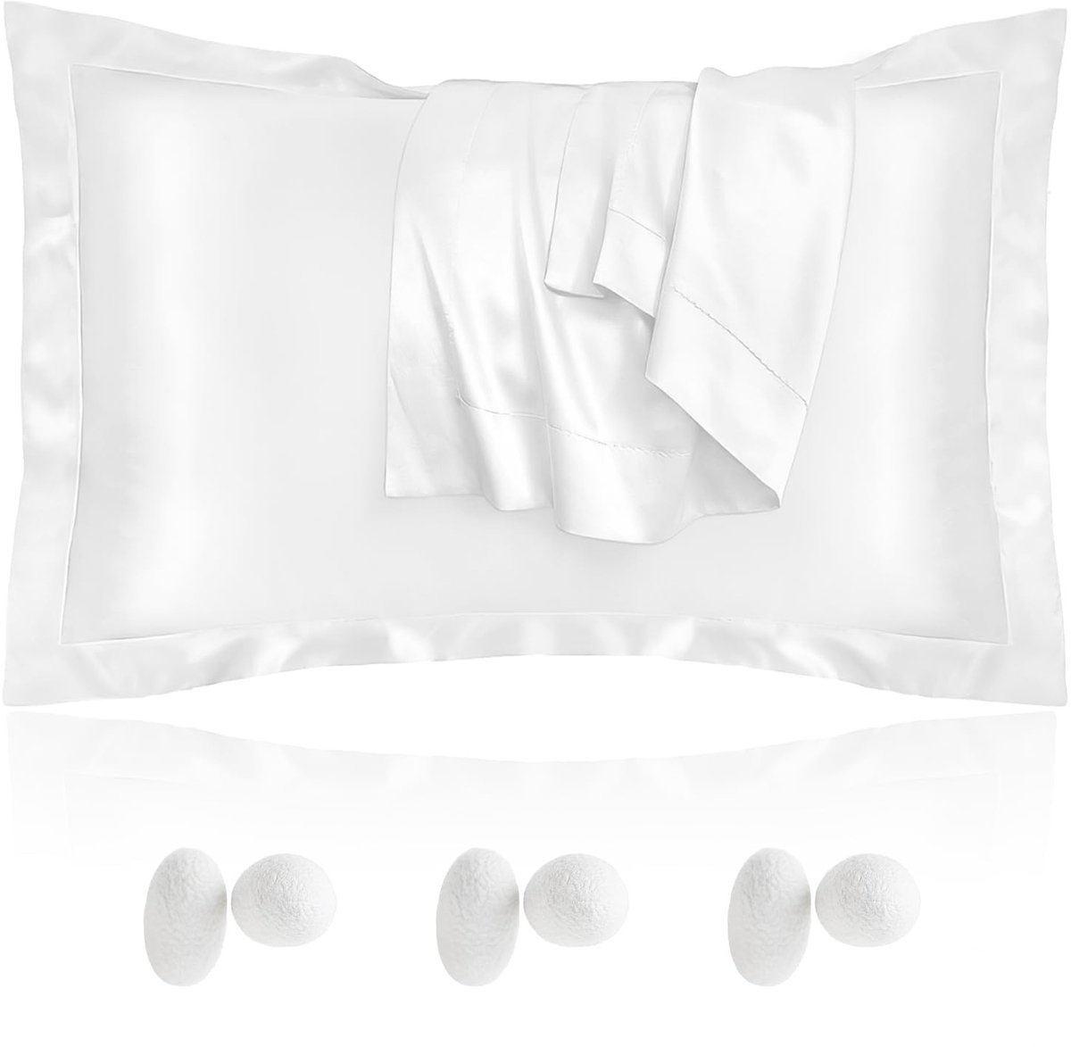 Elzusha - Set van 2 Zijden Kussenslopen 50 x 80 cm Wit