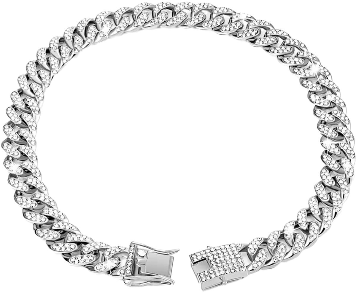 Elzusha - Hondentuig met verstelbare ketting en diamanten - 40 cm zilver