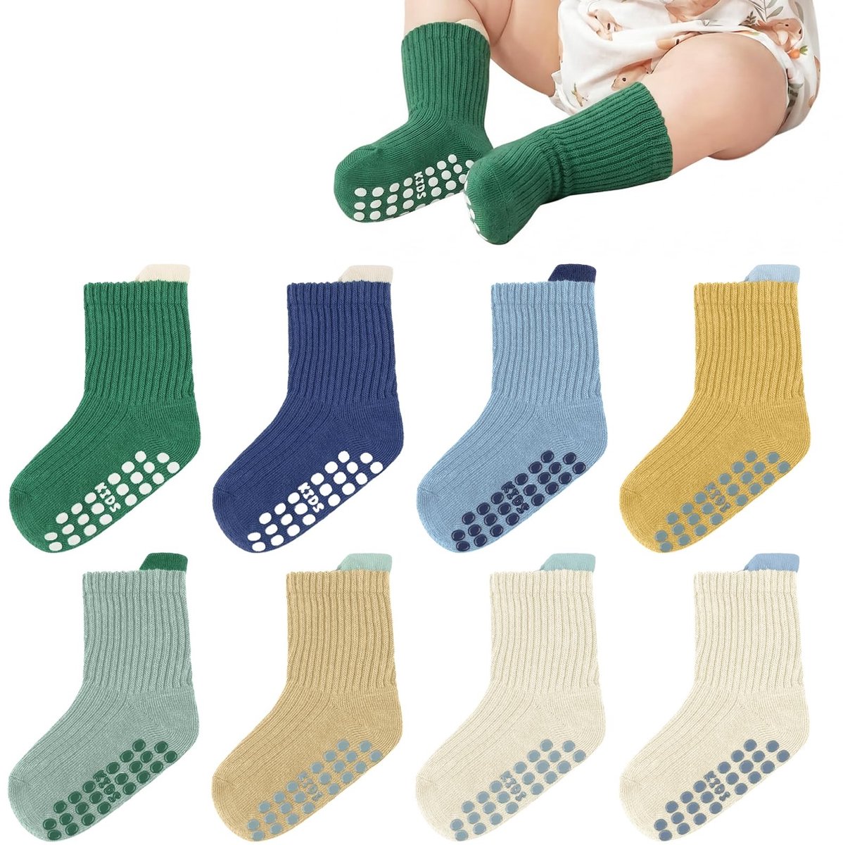 Elzusha - Antislip Babysokken voor Pasgeborenen, Set van 8 Paar