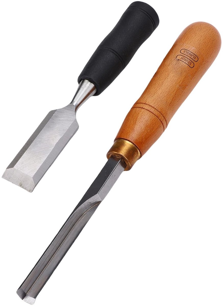 Elzusha- Houtbewerkingsbeitelset Ergonomisch Handvat - Hoekbeitel - Platte Beitel - Metalen Slagkap - Houtsnijwerk - Comfortabele Grip - Beitelset