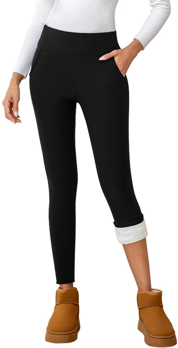 Elzusha - Dames Thermoleggings - Gevoerde Skinny Tights met Zakjes