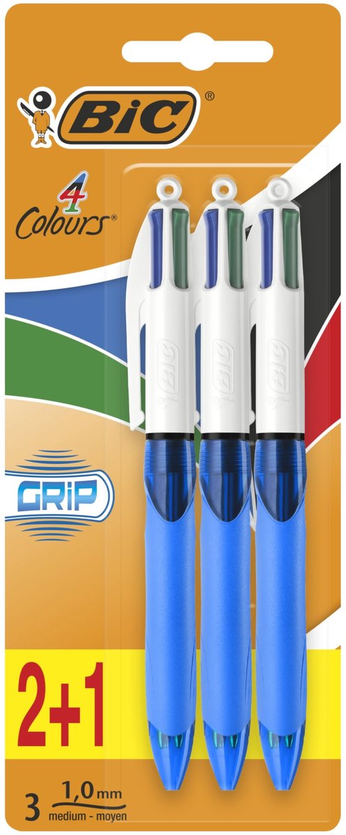 Elzusha - 4 Kleuren Grip Balpen Set van 3 Stuks