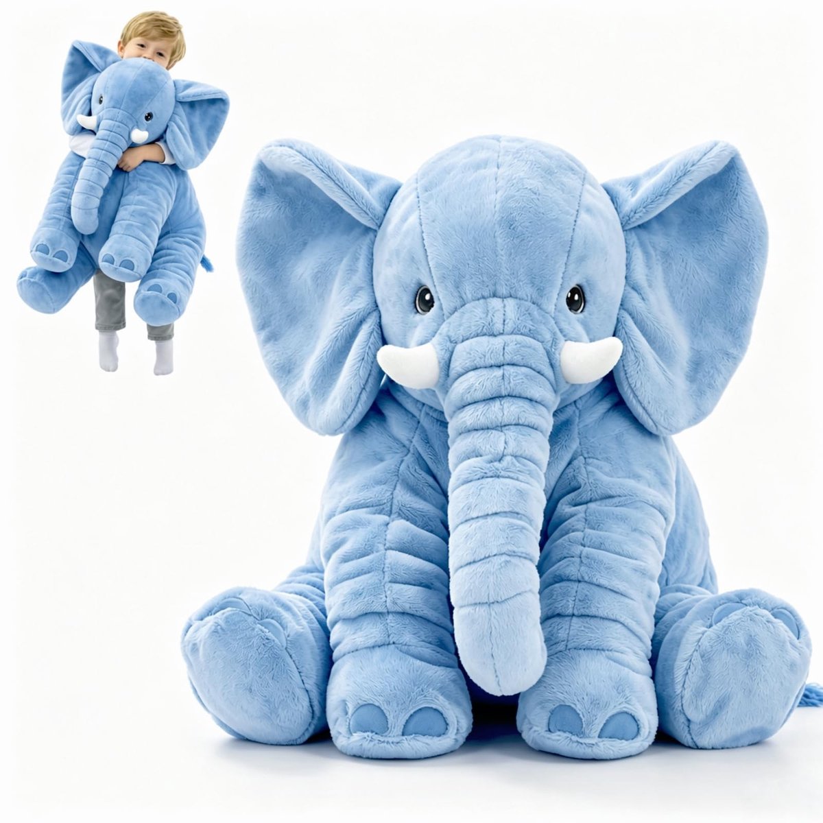 Elzusha - Knuffelolifant - 60 cm XXL Pluche - Blauw