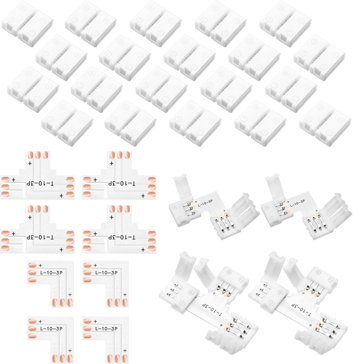 28-delige 3-pins LED Strip Connector voor 10mm Solderless Verlichting - Eenvoudige Installatie en Betrouwbare Verbinding