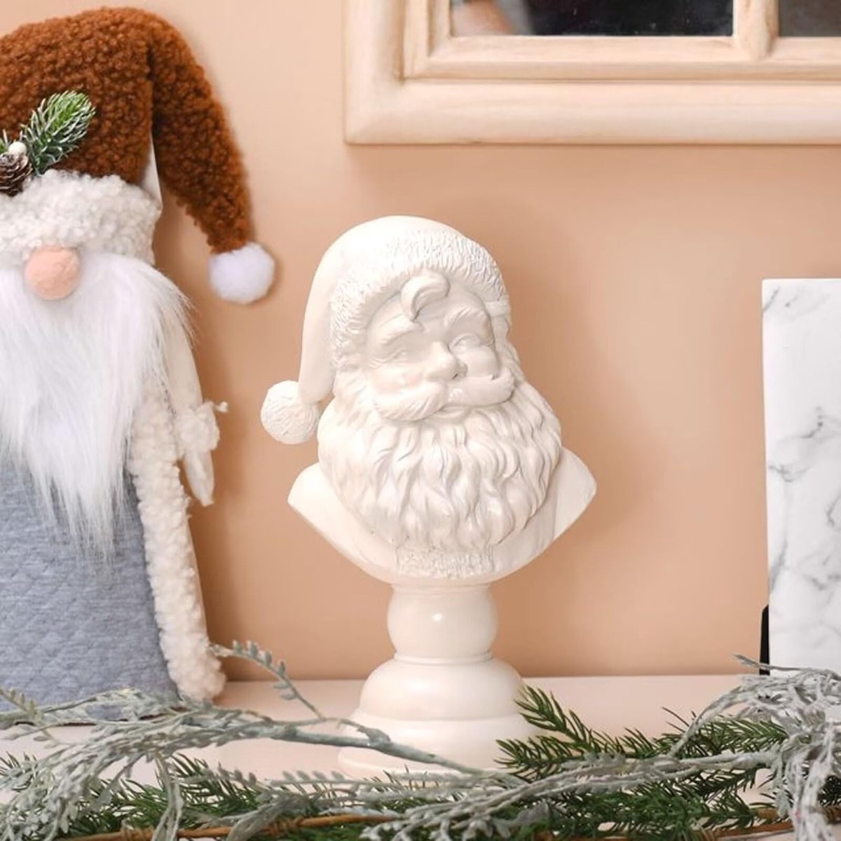 Elzusha - Kerstman buste beeldje - Decoratie voor kerst - Wit