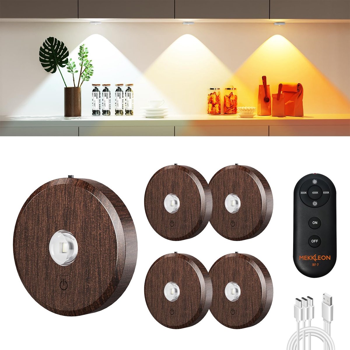 Elzusha - Dimbare LED Display Lichten met Houten Look, 5 Stuks