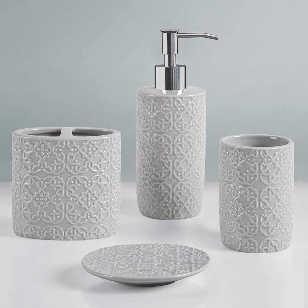 Elzusha - Set van 4 Keramische Badkameraccessoires met Damask Motief