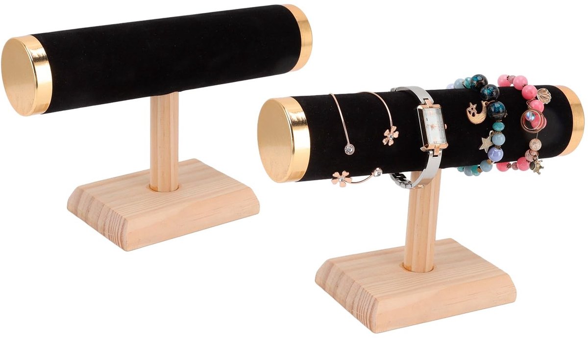 Elzusha- Sieradenhouder T-Bar - Armband Houder - Sieradenstandaard - Sieradenrek - 23 cm - Compressed Hout/ Kunstleer - Sieradenstand