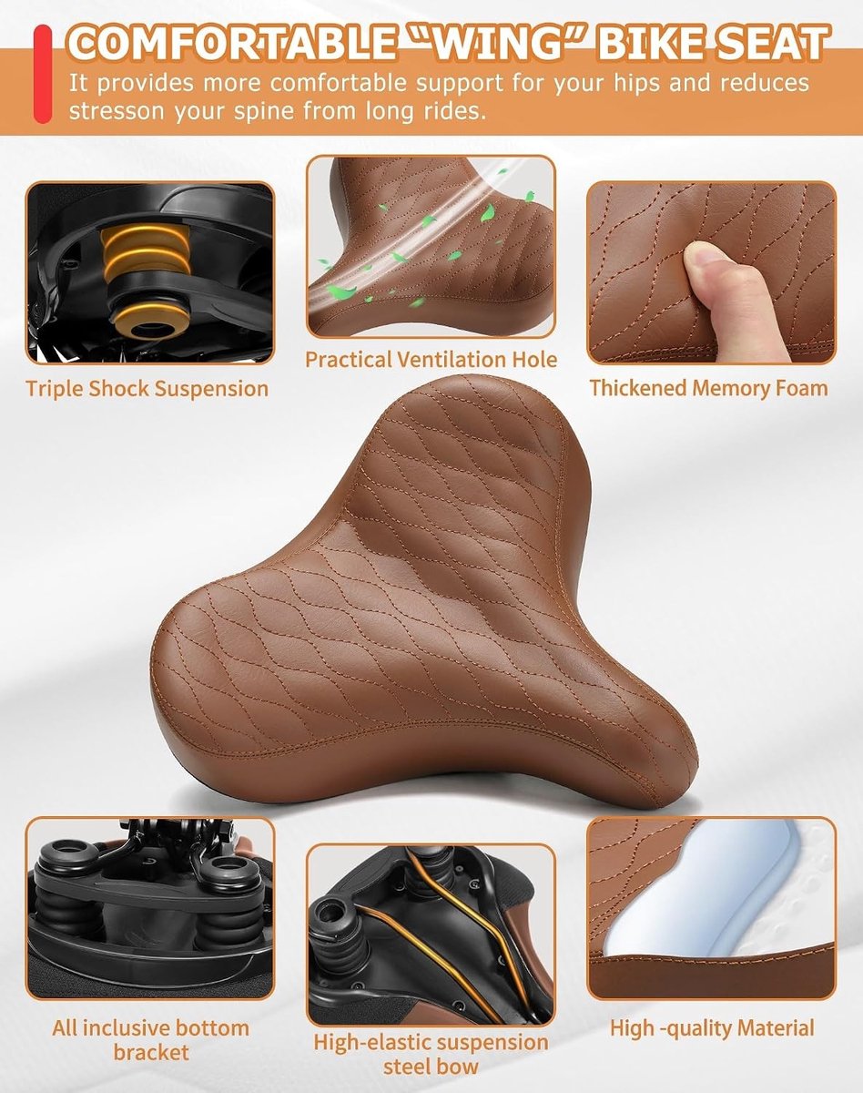 Extra Grote Fietszadel voor Mannen en Vrouwen - Comfortabel Zacht Geheugenfoam, Ergonomisch en Breed Vervangingszadel voor Mountainbike, Stadsfiets en E-Bike